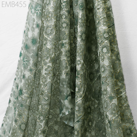Indian Embroidered Fabric by the Yard Grey Georgette Embroidery Sewing Curtain DIY Crafting Summer Women Dress Material Drapery Home Decor