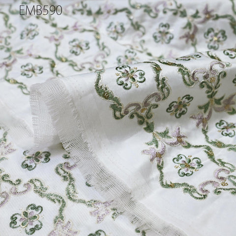Embroidered Fabric by the yard Sewing DIY Crafting Indian Embroidery Wedding Dress Costumes Dolls Bags Cushion Covers Table Runners Blouses