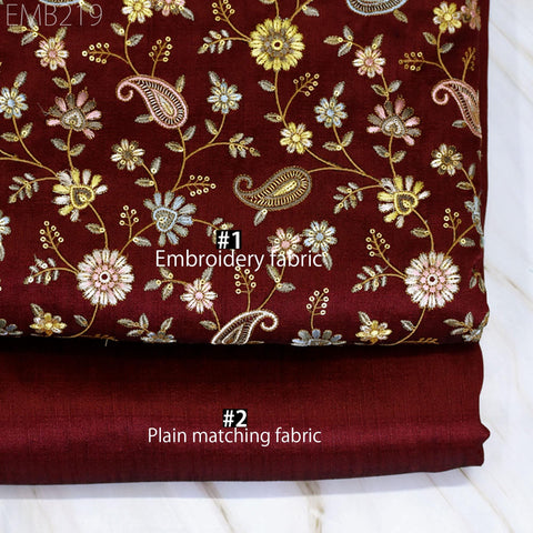 Indian Embroidered Fabric by the yard Sewing DIY Crafting Embroidery Wedding Dresses Fabric Costumes Dolls Bags Cushion Covers Table Runners