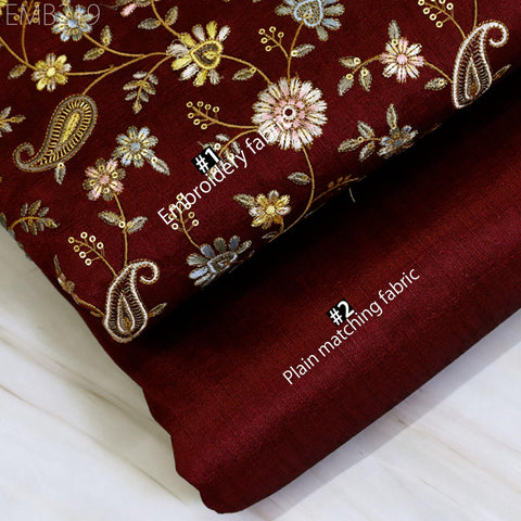 Indian Embroidered Fabric by the yard Sewing DIY Crafting Embroidery Wedding Dresses Fabric Costumes Dolls Bags Cushion Covers Table Runners