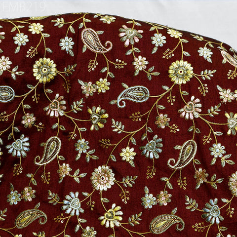 Indian Embroidered Fabric by the yard Sewing DIY Crafting Embroidery Wedding Dresses Fabric Costumes Dolls Bags Cushion Covers Table Runners