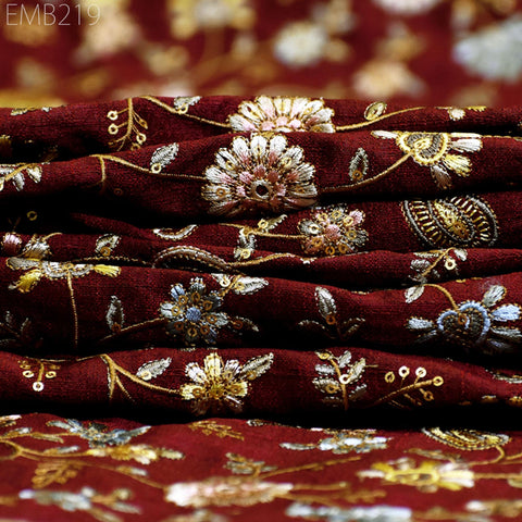 Indian Embroidered Fabric by the yard Sewing DIY Crafting Embroidery Wedding Dresses Fabric Costumes Dolls Bags Cushion Covers Table Runners