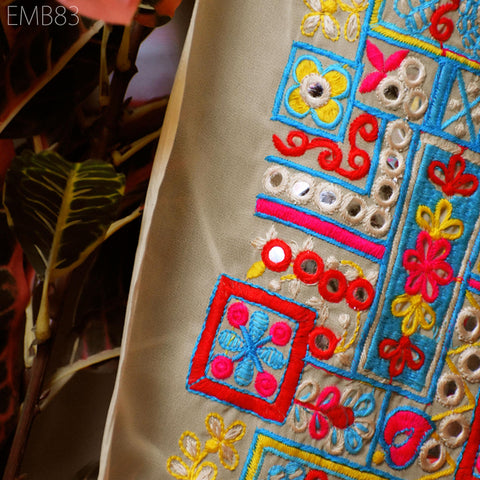 Indian Beige Embroidered Fabric by the Yard Georgette Embroidery Sewing Curtain DIY Crafting Summer Women Dress Material Drapery Home Decor