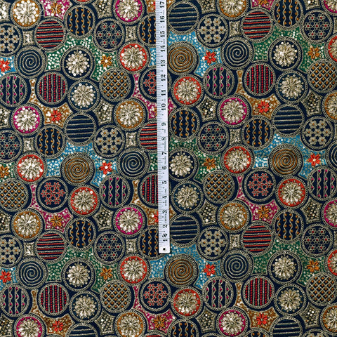 Indian Embroidered Fabric by the Yard Georgette Blue Embroidery Sewing Curtain DIY Crafting Summer Women Dress Material Drapery Home Decor