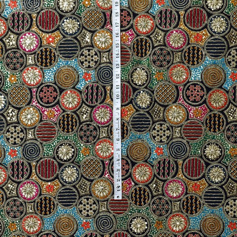Indian Embroidered Fabric by the Yard Georgette Black Embroidery Sewing Curtain DIY Crafting Summer Women Dress Material Drapery Home Decor