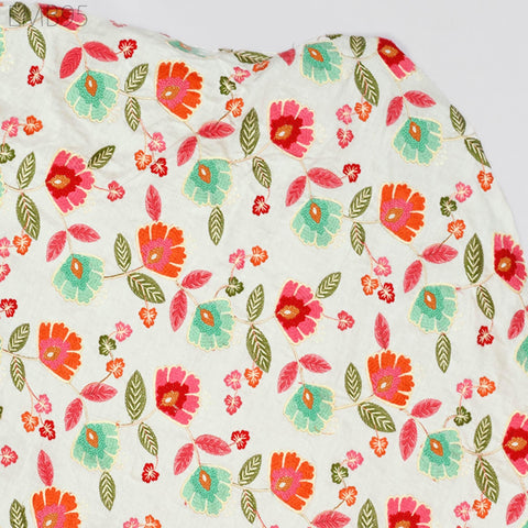 White Embroidered Fabric Indian Embroidery Cotton Fabric by the Yard Sewing Fabric DIY Crafting Wedding Dress Costumes Doll Bag Home Decor