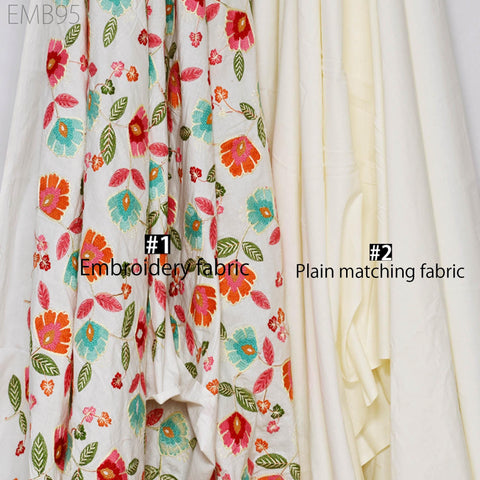 White Embroidered Fabric Indian Embroidery Cotton Fabric by the Yard Sewing Fabric DIY Crafting Wedding Dress Costumes Doll Bag Home Decor