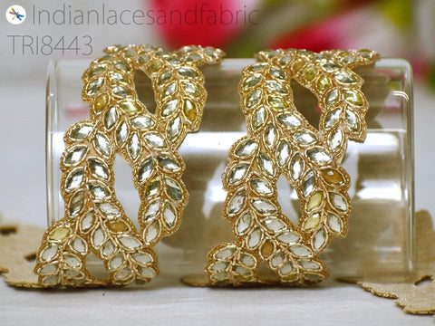 Kundan Zardosi Gold Trim, Beaded sari ribbon, trim for dupatta, Decorative dresses trim, dress lace, Wedding sari ribbon