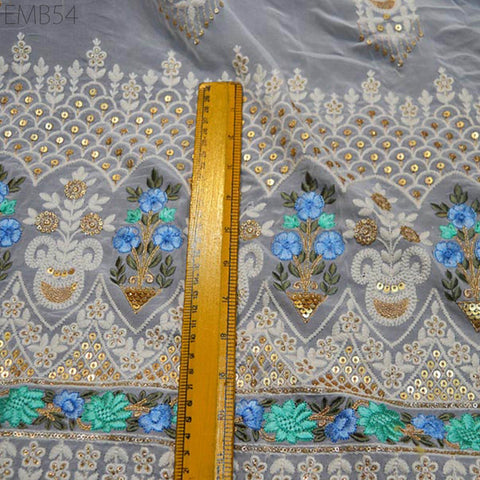 54'' Ivory Dyeable Chikankari Georgette Sequined Embroidered Fabric by the Yard Wedding Dress Indian Sequin Saree Crafting Sewing Costumes