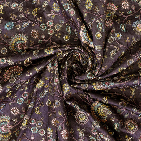 Old Lavender Embroidered Fabric by the yard Sewing DIY Crafting Indian Embroidery Wedding Dress Costumes Floral Coat Table Runners Blouse