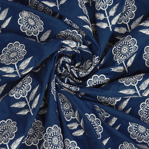 Floral Embroidered Cotton Fabric by the Yard Indian Embroidery Sewing DIY Crafting Women Summer Dresses Costumes Tote Bag Home Decor Curtain