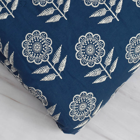 Floral Embroidered Cotton Fabric by the Yard Indian Embroidery Sewing DIY Crafting Women Summer Dresses Costumes Tote Bag Home Decor Curtain