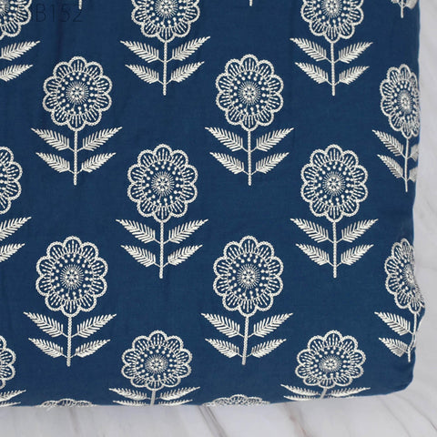 Floral Embroidered Cotton Fabric by the Yard Indian Embroidery Sewing DIY Crafting Women Summer Dresses Costumes Tote Bag Home Decor Curtain