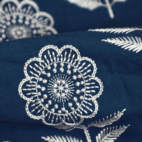 Floral Embroidered Cotton Fabric by the Yard Indian Embroidery Sewing DIY Crafting Women Summer Dresses Costumes Tote Bag Home Decor Curtain