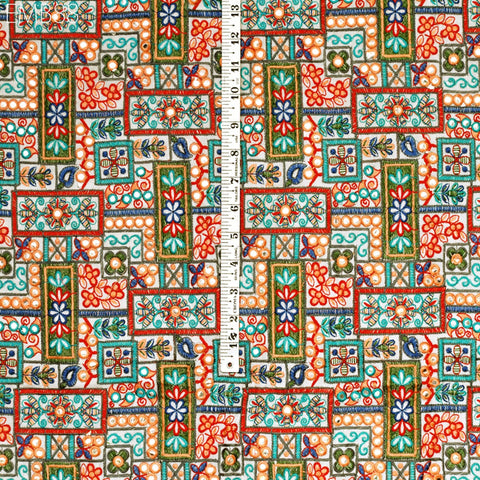 Indian Embroidered Fabric by the Yard Georgette Ivory Embroidery Sewing Curtain DIY Crafting Summer Women Dress Material Drapery Home Decor