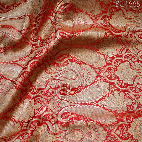 Red Sewing Crafting Indian Fabric Banarasi Brocade Fabric by the Yard Wedding Dress Brocade Fabric Bridal Dress Material Skirts Cushions