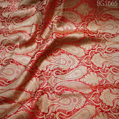 Red Sewing Crafting Indian Fabric Banarasi Brocade Fabric by the Yard Wedding Dress Brocade Fabric Bridal Dress Material Skirts Cushions