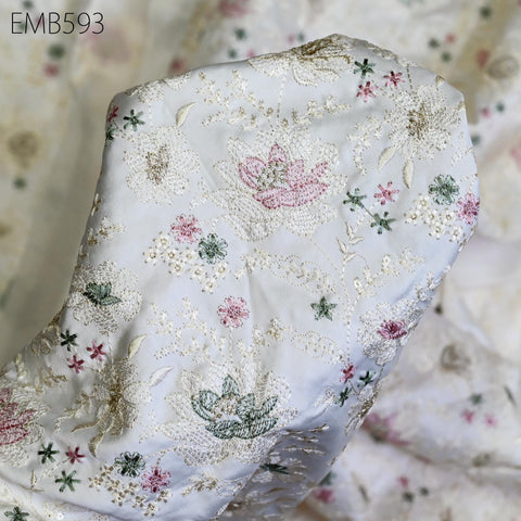 Embroidered Fabric by the yard Sewing DIY Crafting Indian Embroidery Wedding Dress Victorian Costumes Waistcoats Bags Table Runners Blouses