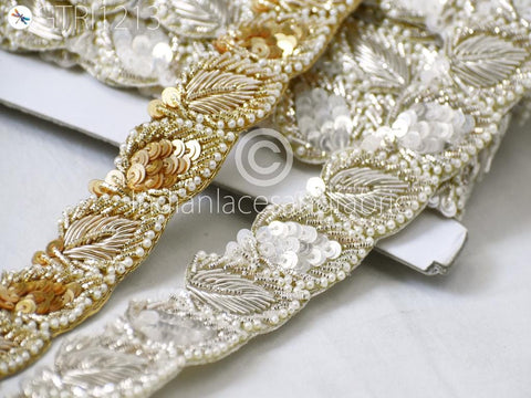 beautiful hand embroidered zardozi metal thread, beaded Ribbon for embellishing dress