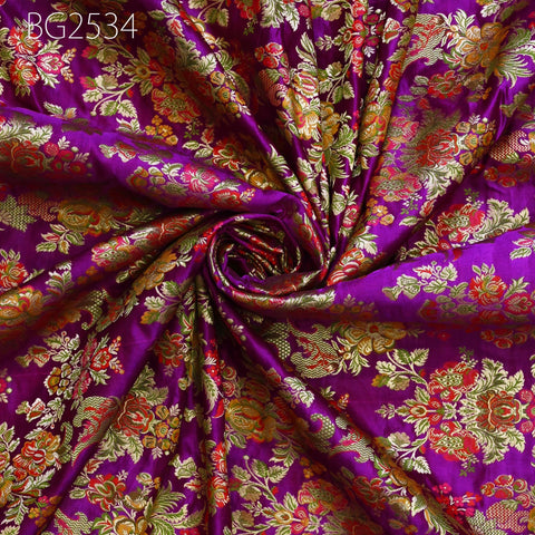 Purple Brocade Fabric by the Yard Indian Winter Wedding Dress Brides Mother Full Length Coats Waistcoats Jacket Theatrical Historic Costumes