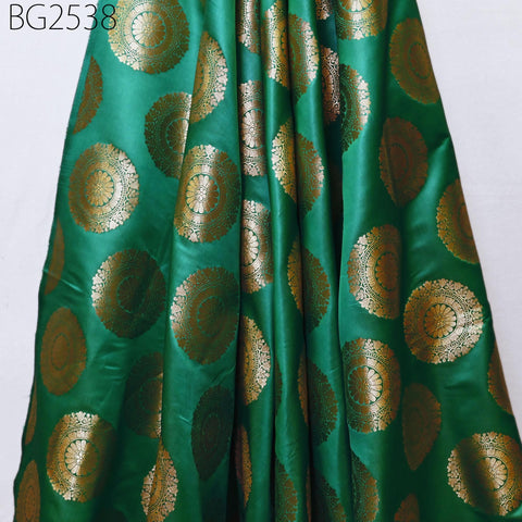 Green Brocade Fabric by the Yard Blended Indian Wedding Dresses Varanasi Crafting Sewing Costume Lehenga Valances Drapery Blouses Upholstery