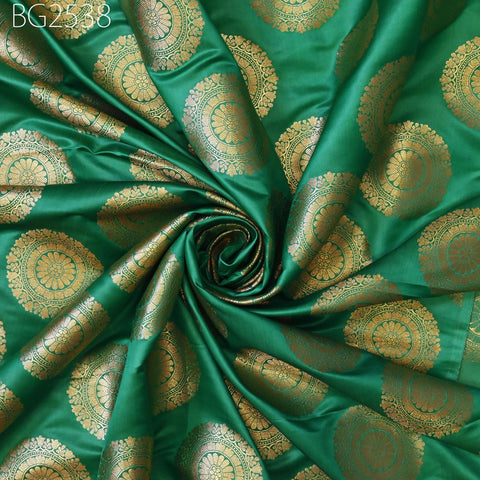 Green Brocade Fabric by the Yard Blended Indian Wedding Dresses Varanasi Crafting Sewing Costume Lehenga Valances Drapery Blouses Upholstery