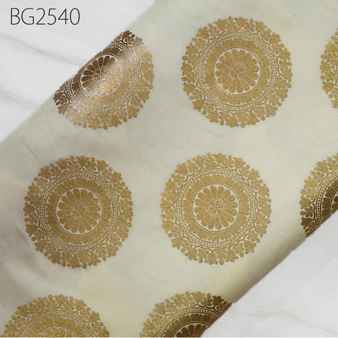 Ivory Brocade Fabric by the Yard Blended Indian Wedding Dresses Varanasi Crafting Sewing Costume Lehenga Valances Drapery Blouses Upholstery