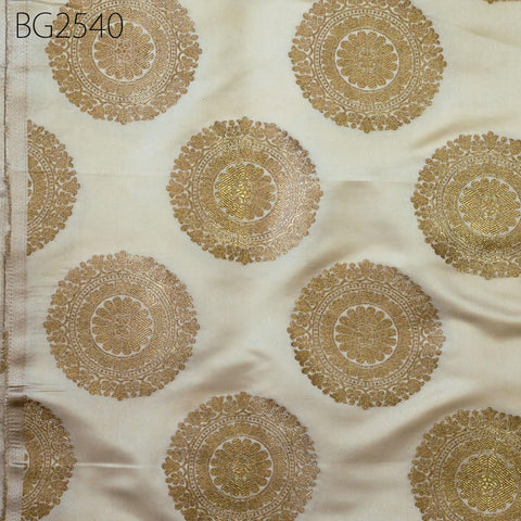 Ivory Brocade Fabric by the Yard Blended Indian Wedding Dresses Varanasi Crafting Sewing Costume Lehenga Valances Drapery Blouses Upholstery