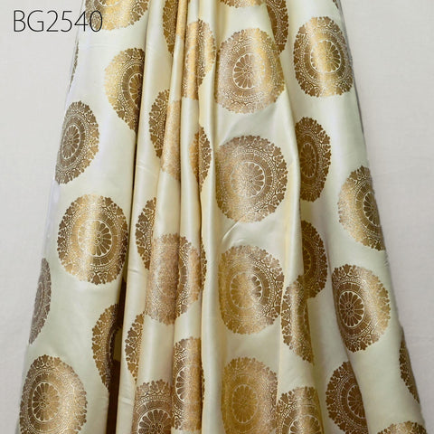 Ivory Brocade Fabric by the Yard Blended Indian Wedding Dresses Varanasi Crafting Sewing Costume Lehenga Valances Drapery Blouses Upholstery