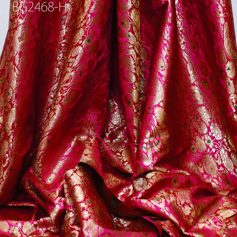 Magenta Brocade Fabric by the Yard Indian Banarasi Wedding Dress Bridesmaid Shift Dresses Classic Blazer Coats Theatrical Historic Costumes