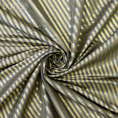 Indian Grey Benarse Wedding Dress Brocade Fabric by the yard Diagonal Stripes Banarasi Sewing Material Costume Crafting Home Décor Drapery