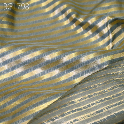 Indian Grey Benarse Wedding Dress Brocade Fabric by the yard Diagonal Stripes Banarasi Sewing Material Costume Crafting Home Décor Drapery