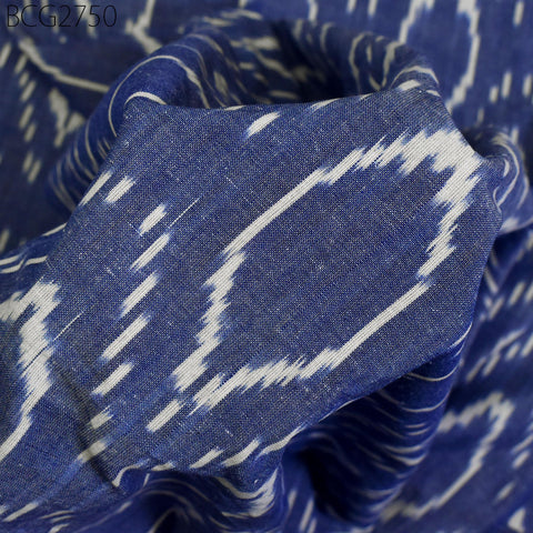 Blue Indian Ikat Cotton Fabric by the yard 2/60 Handwoven Kids Women Summer Dresses Handloom Home Decor Quilting Sewing Pillow's Drapery