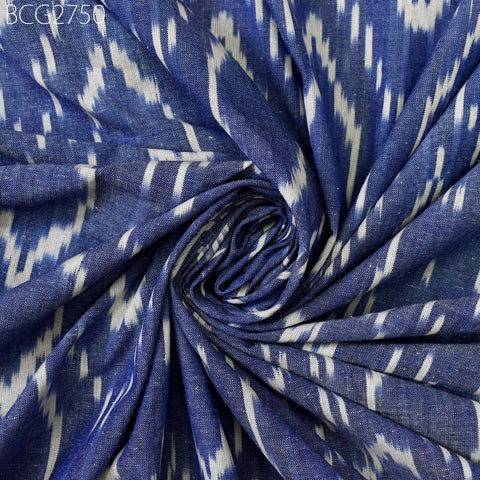Blue Indian Ikat Cotton Fabric by the yard 2/60 Handwoven Kids Women Summer Dresses Handloom Home Decor Quilting Sewing Pillow's Drapery
