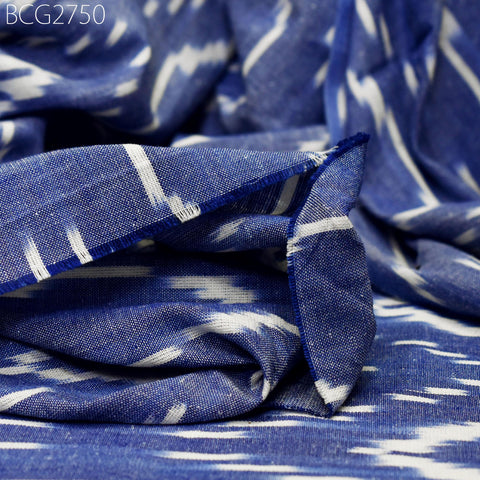 Blue Indian Ikat Cotton Fabric by the yard 2/60 Handwoven Kids Women Summer Dresses Handloom Home Decor Quilting Sewing Pillow's Drapery