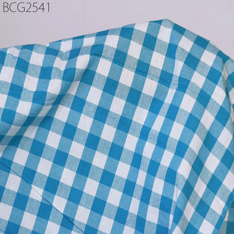 Handwoven Ikat Cotton Fabric: Blue Check Pattern, Soft Medium-Weight (1 Yard)