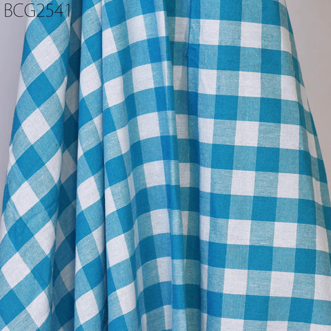 Handwoven Ikat Cotton Fabric: Blue Check Pattern, Soft Medium-Weight (1 Yard)