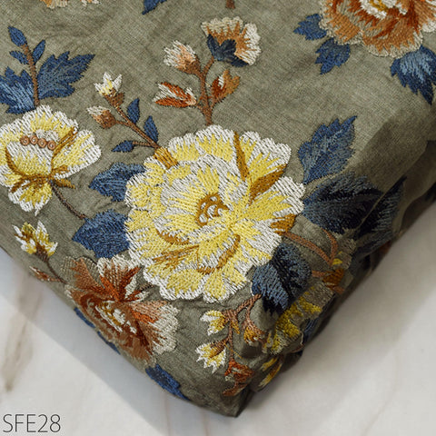 Pure Tussar Silk Embroidered Fabric by the yard Indian Embroidery Raw Silk Wild Natural Handmade Fabric Peace Silk Tussah Dress Material