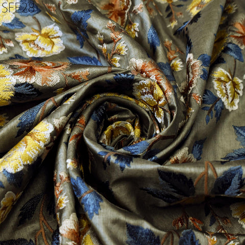 Pure Tussar Silk Embroidered Fabric by the yard Indian Embroidery Raw Silk Wild Natural Handmade Fabric Peace Silk Tussah Dress Material