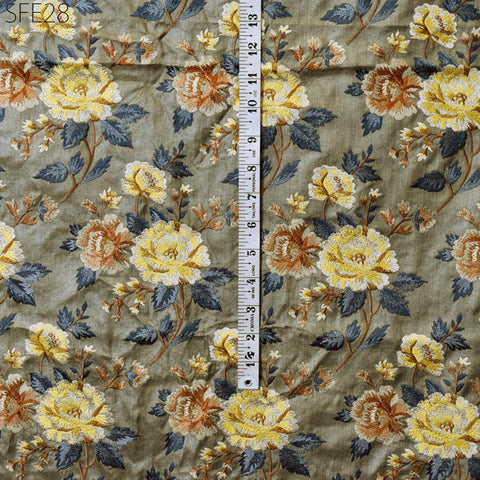 Pure Tussar Silk Embroidered Fabric by the yard Indian Embroidery Raw Silk Wild Natural Handmade Fabric Peace Silk Tussah Dress Material