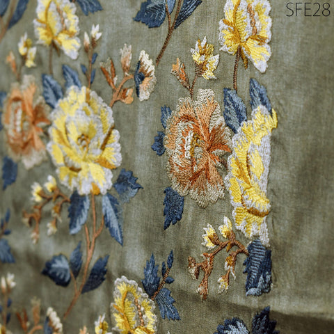 Pure Tussar Silk Embroidered Fabric by the yard Indian Embroidery Raw Silk Wild Natural Handmade Fabric Peace Silk Tussah Dress Material