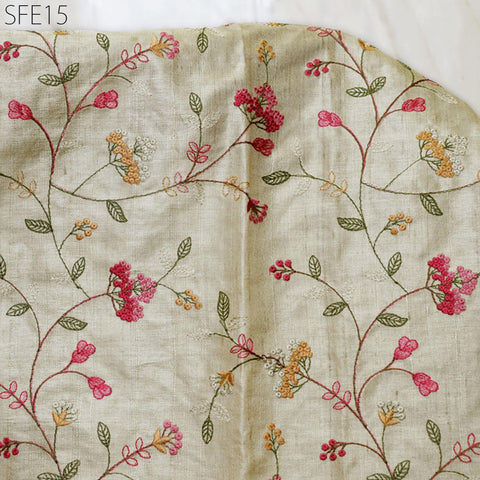 Pure Tussar Silk Embroidered Fabric by the yard Indian Embroidery Raw Silk Wild Natural Handmade Fabric Peace Silk Tussah Dress Material