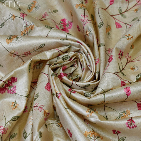 Pure Tussar Silk Embroidered Fabric by the yard Indian Embroidery Raw Silk Wild Natural Handmade Fabric Peace Silk Tussah Dress Material