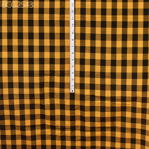 Yellow Check Ikat Cotton Fabric: Indian Handwoven, Soft Medium-Weight (1 Yard)