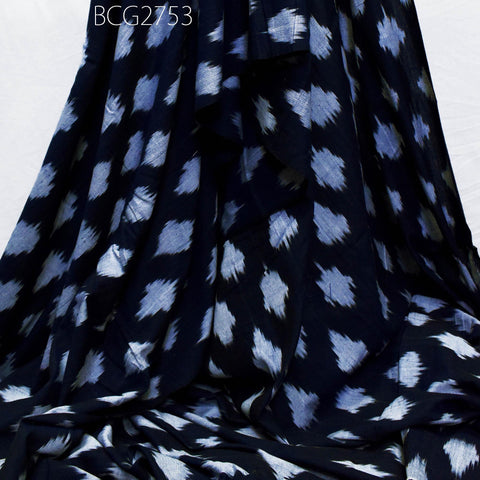 Indian Blue Ikat Cotton Fabric by the yard 2/60 Handwoven Kids Women Summer Dresses Handloom Home Decor Quilting Sewing Pillow's Drapery