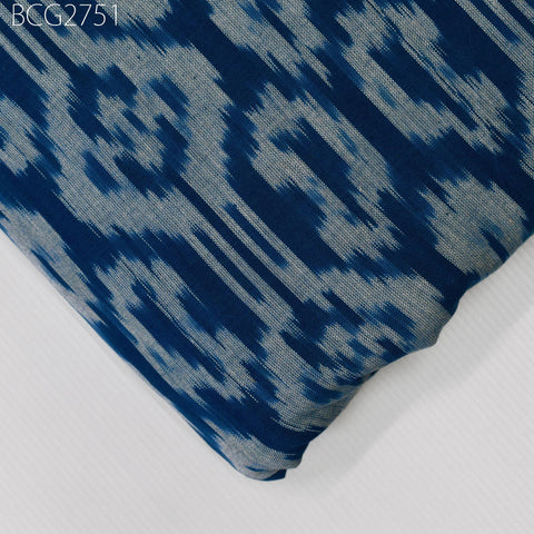 Blue Indian Ikat Cotton Fabric by the yard 2/60 Handwoven Kids Summer Dresses Handloom Home Decor Quilting Crafting Sewing Drapery Curtains