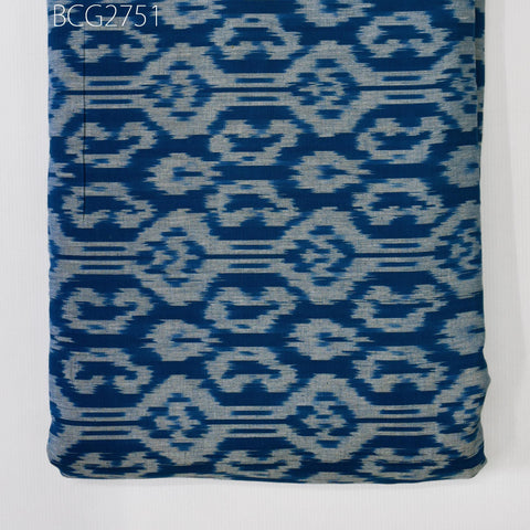 Blue Indian Ikat Cotton Fabric by the yard 2/60 Handwoven Kids Summer Dresses Handloom Home Decor Quilting Crafting Sewing Drapery Curtains