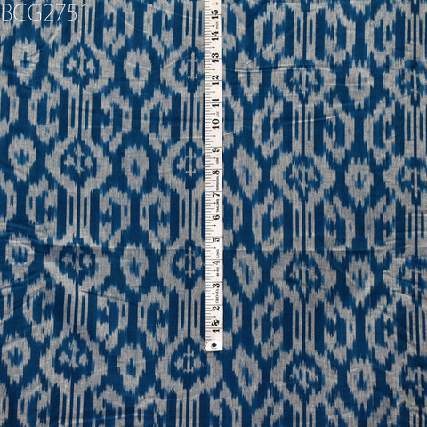 Blue Indian Ikat Cotton Fabric by the yard 2/60 Handwoven Kids Summer Dresses Handloom Home Decor Quilting Crafting Sewing Drapery Curtains