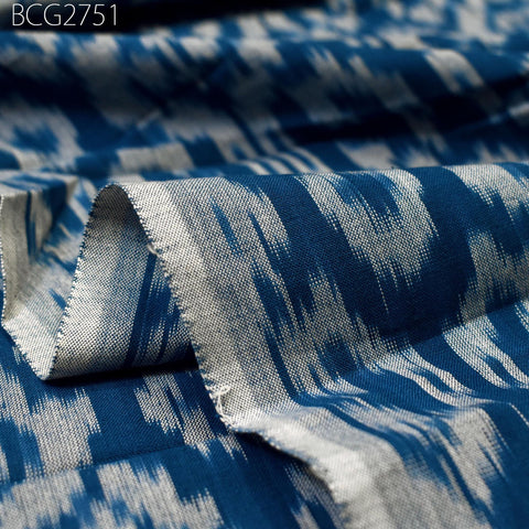 Blue Indian Ikat Cotton Fabric by the yard 2/60 Handwoven Kids Summer Dresses Handloom Home Decor Quilting Crafting Sewing Drapery Curtains