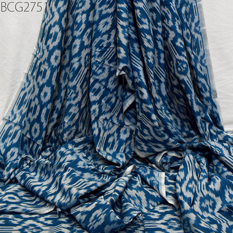Blue Indian Ikat Cotton Fabric by the yard 2/60 Handwoven Kids Summer Dresses Handloom Home Decor Quilting Crafting Sewing Drapery Curtains